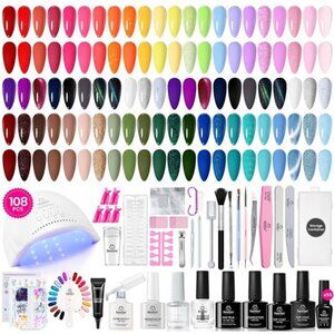 Gel Nail Polish kit with UV Light, 108 PCS 55 Colors Valentines Gel